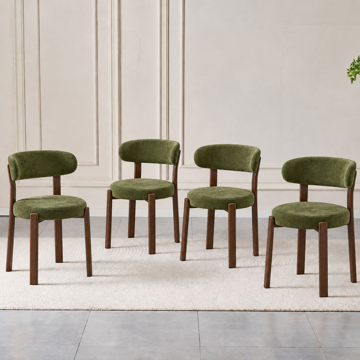 Charcoal green set of 4 piece dining chair with curved back and wooden legs