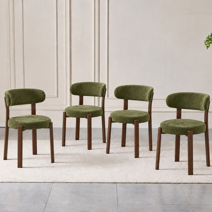 Charcoal green set of 4 piece dining chair with curved back and wooden legs