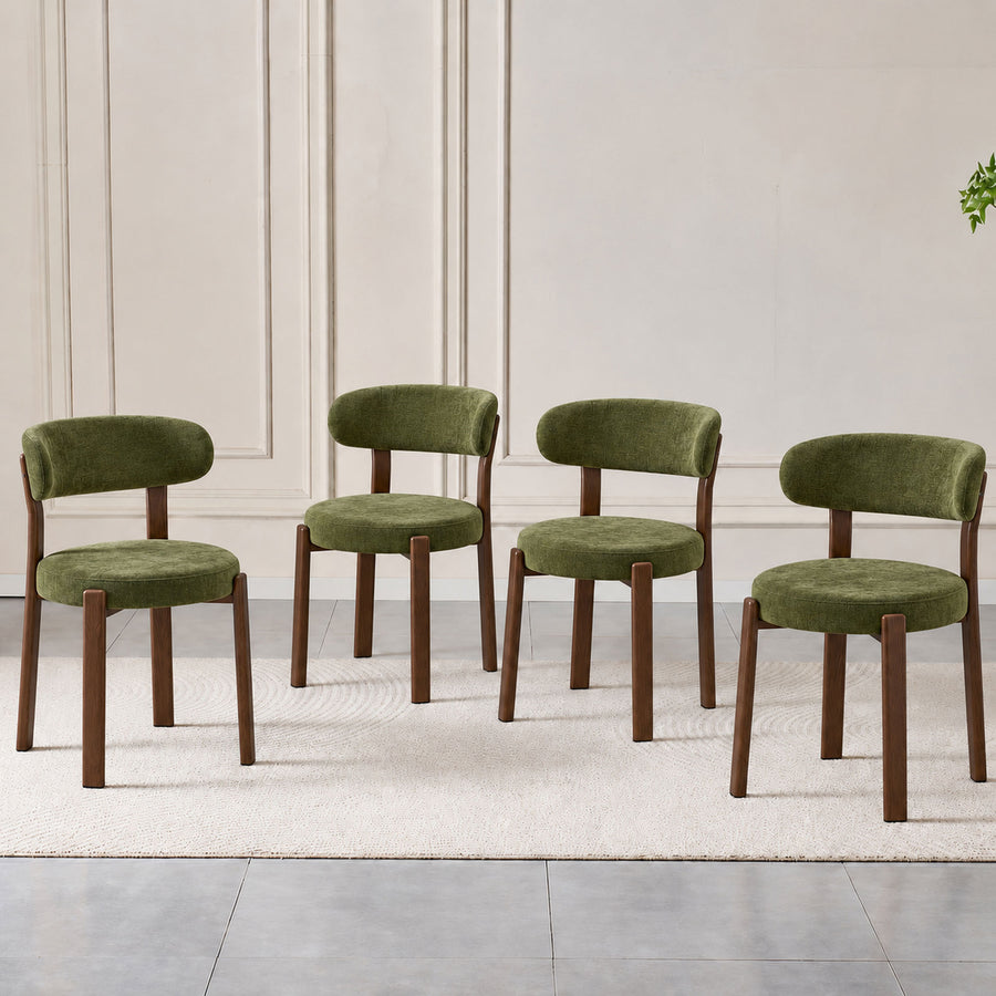 Charcoal green set of 4 piece dining chair with curved back and wooden legs