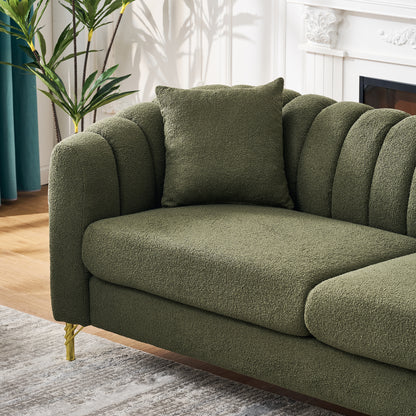 61' Teddy Loveseat Sofa ,Luxury 2 Seater Deep Couch,Modern Tufted Couch, Gold Metal Legs Sofa for Living Room, Bedroom, Apartment (Green)