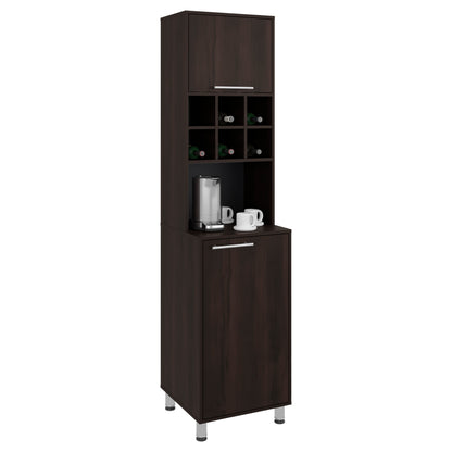Dark wood kitchen cabinet with shelves and a countertop on a white background Walnut