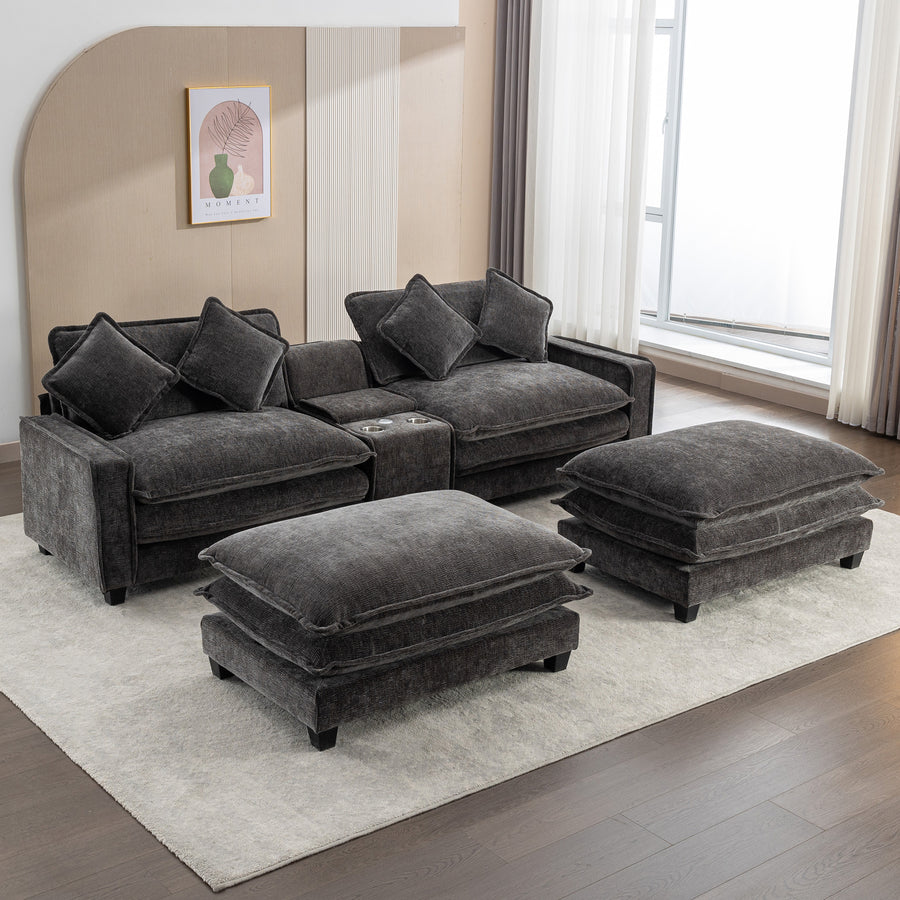 Gray Sectional Sofa with Ottoman