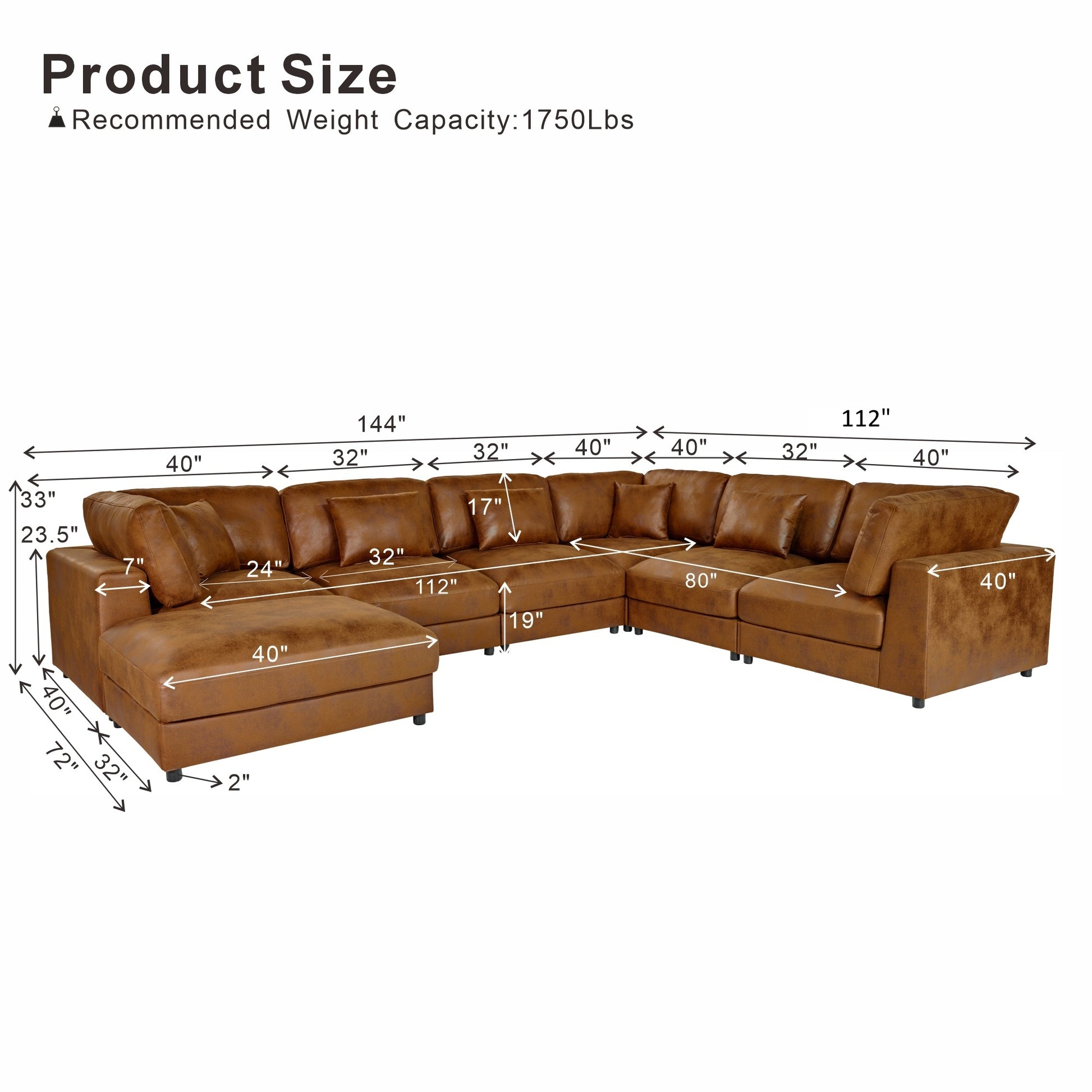 7 Seater Faux Leather Sectional Sofa