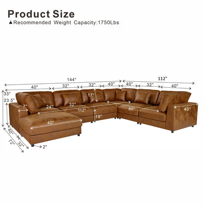 7 Seater Faux Leather Sectional Sofa