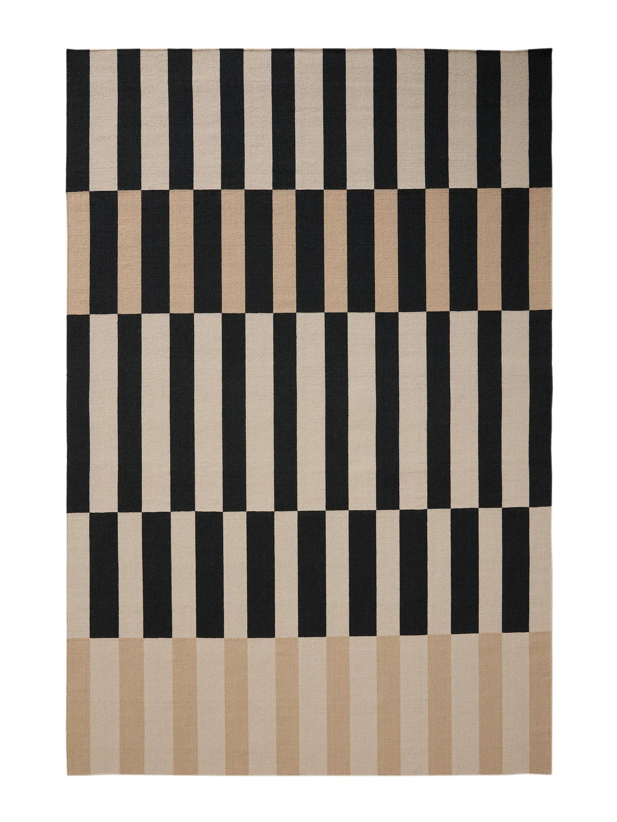 Beige Striped Hand Woven Flatweave Wool Dhurrie Rug