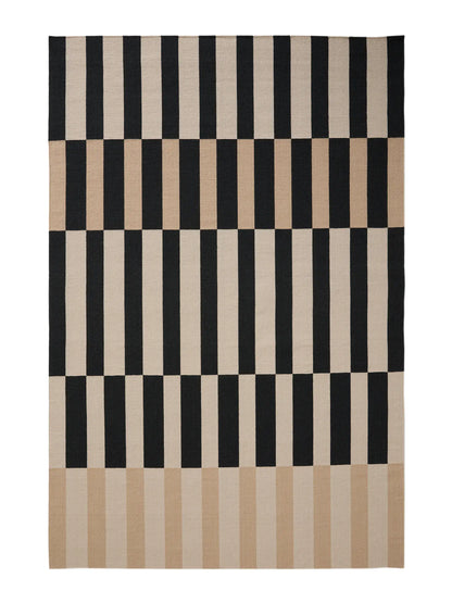 Beige Striped Hand Woven Flatweave Wool Dhurrie Rug
