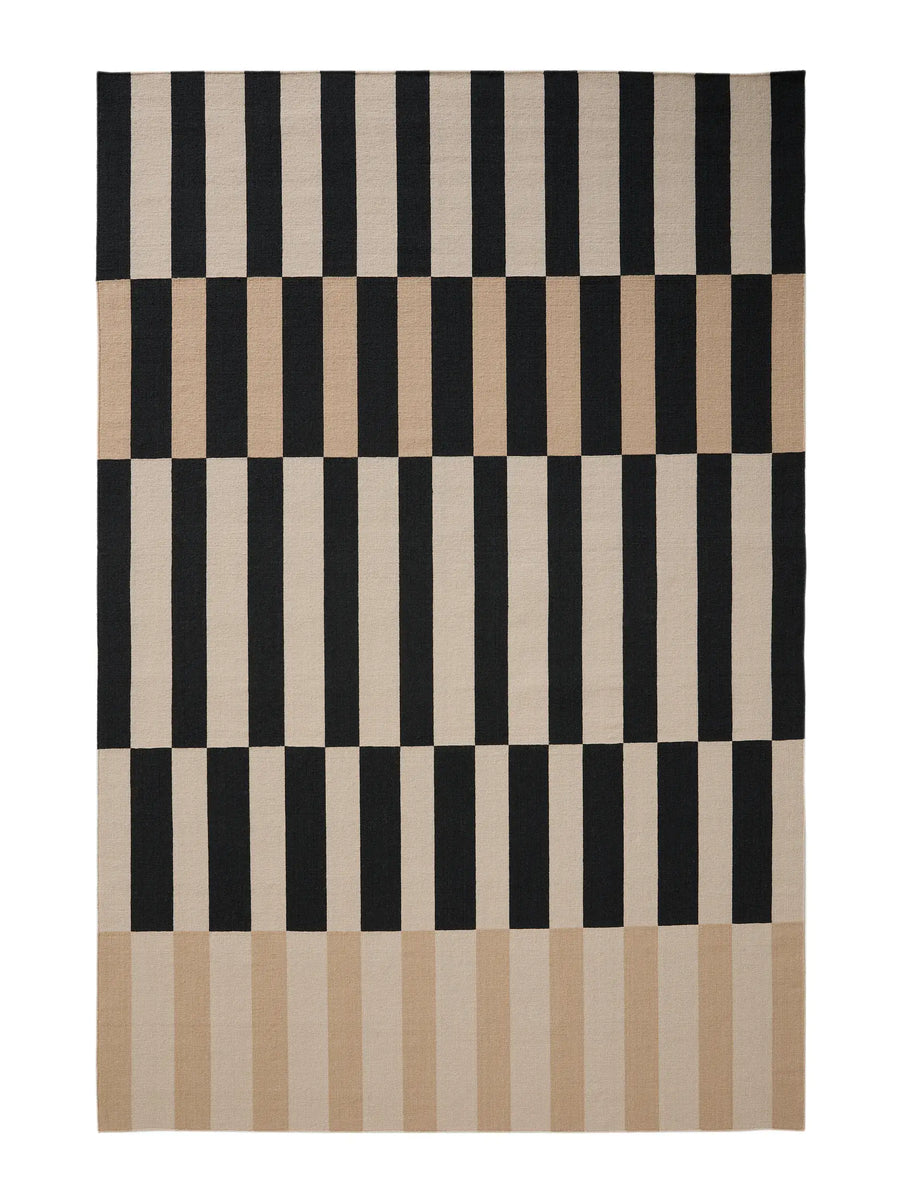 Beige Striped Hand Woven Flatweave Wool Dhurrie Rug