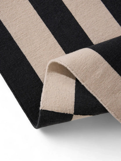 Beige Striped Hand Woven Flatweave Wool Dhurrie Bhadohi Carpets