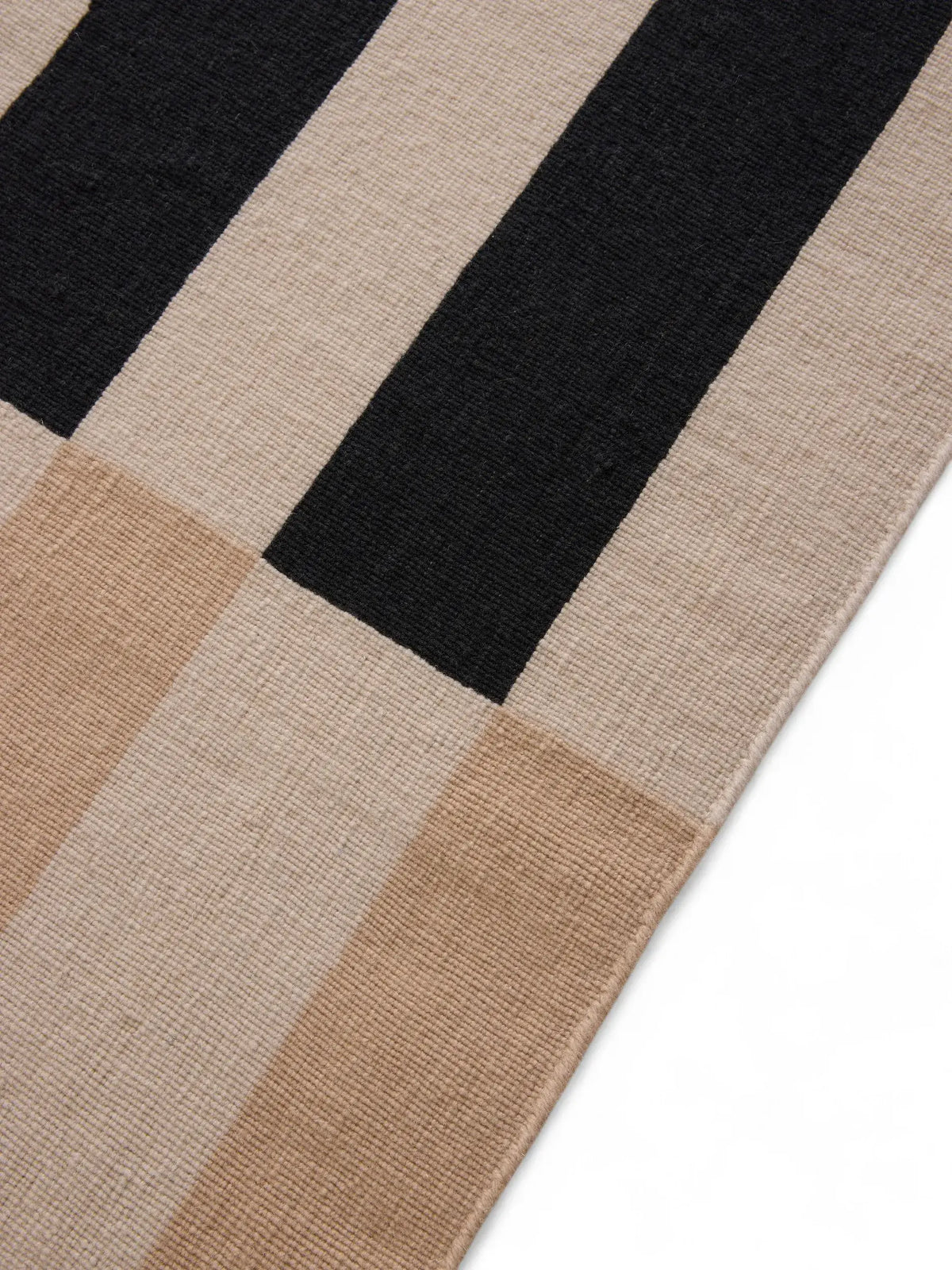 Beige Striped Hand Woven Flatweave Wool Dhurrie Mirzapur Rugs