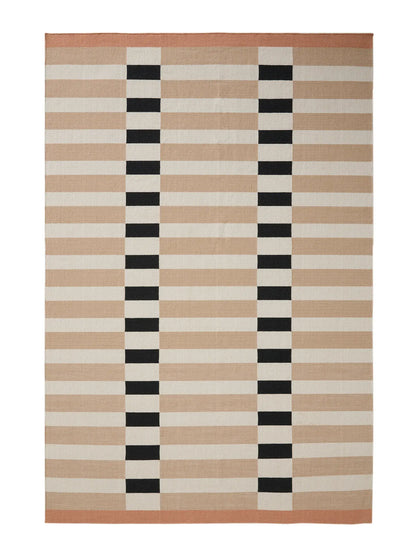 Terracotta Striped Hand Woven Flatweave Wool Dhurrie