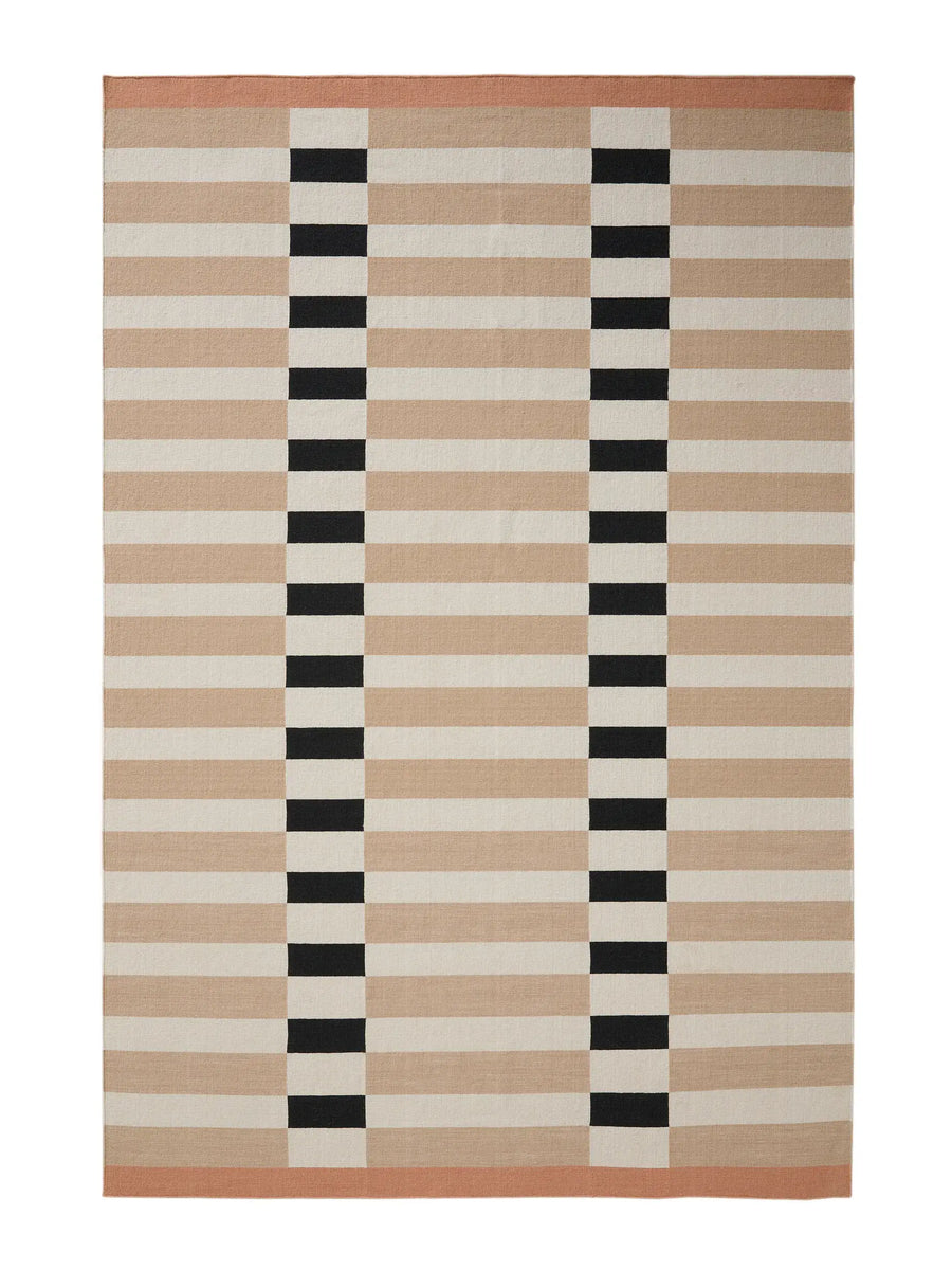 Terracotta Striped Hand Woven Flatweave Wool Dhurrie