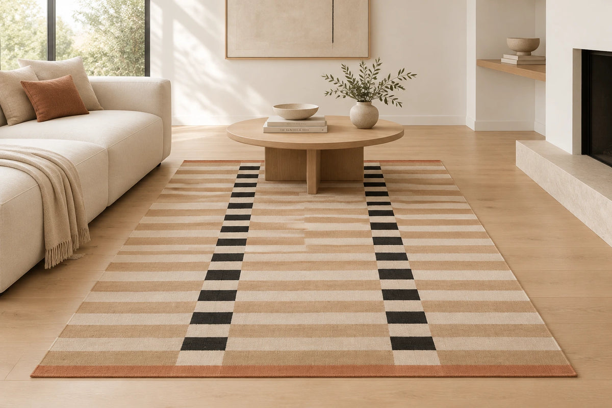Terracotta Striped Hand Woven Flatweave Wool Dhurrie
