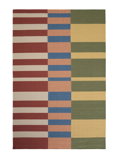 MultiColor Striped Hand Woven Flatweave Wool Dhurrie hand made rug