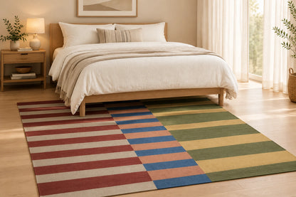 MultiColor Striped Hand Woven Flatweave Wool Dhurrie bhadohi rug