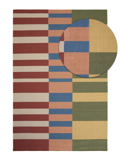 MultiColor Striped Hand Woven Flatweave Wool Dhurrie artisan made rug