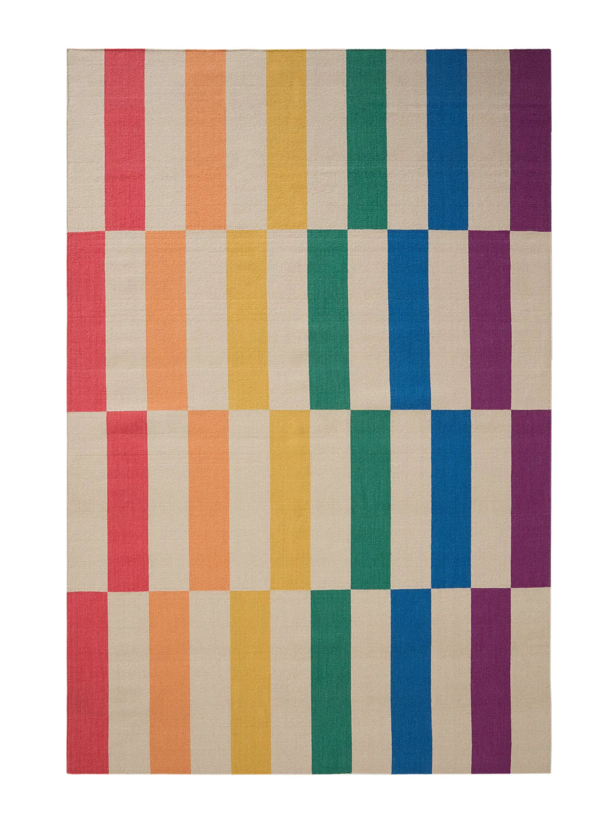 Rainbow Striped Hand Woven Flatweave Wool Dhurrie bhadohi carpet