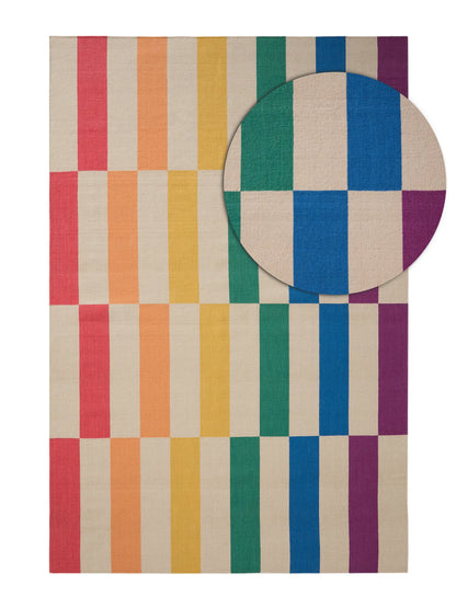 Rainbow Striped Hand Woven Flatweave Wool Dhurrie 