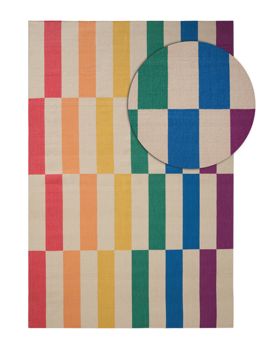 Rainbow Striped Hand Woven Flatweave Wool Dhurrie 