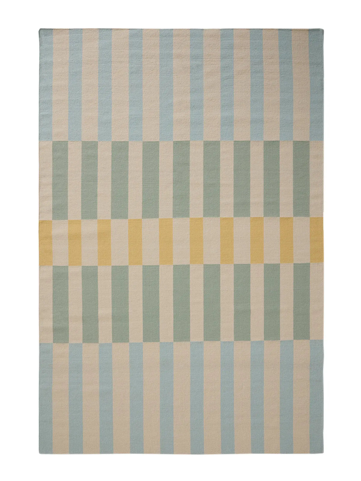 Pastel Blue Striped Hand Woven Flatweave Wool Dhurrie