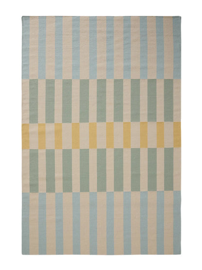 Pastel Blue Striped Hand Woven Flatweave Wool Dhurrie