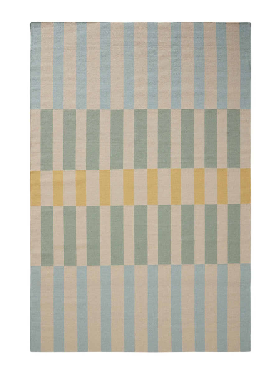 Pastel Blue Striped Hand Woven Flatweave Wool Dhurrie