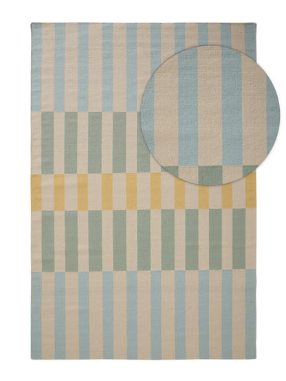 Pastel Blue Striped Hand Woven Flatweave Wool Dhurrie Jaipur Rugs