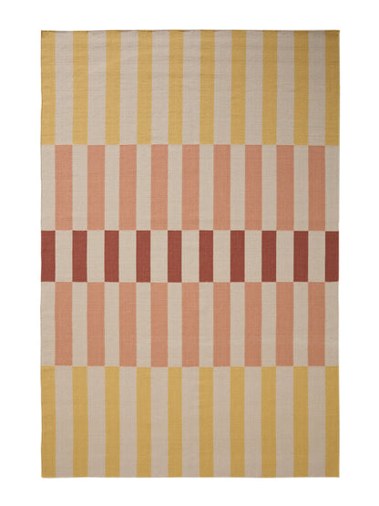 Warm Yellow Striped Hand Woven Flatweave Wool Dhurrie