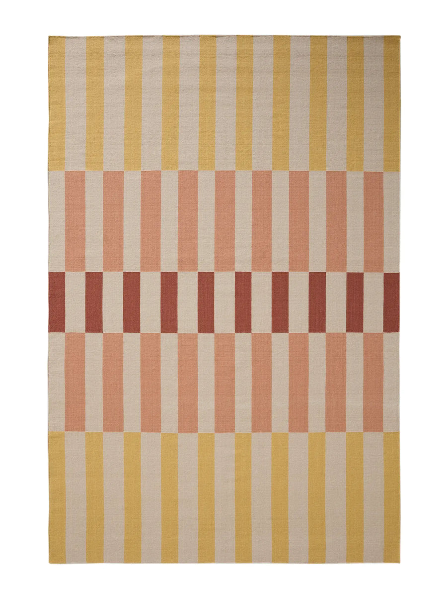 Warm Yellow Striped Hand Woven Flatweave Wool Dhurrie
