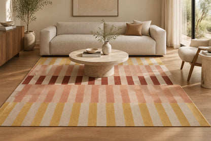 Warm Yellow Striped Hand Woven Flatweave Wool Dhurrie