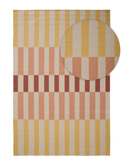Warm Yellow Striped Hand Woven Flatweave Wool Dhurrie
