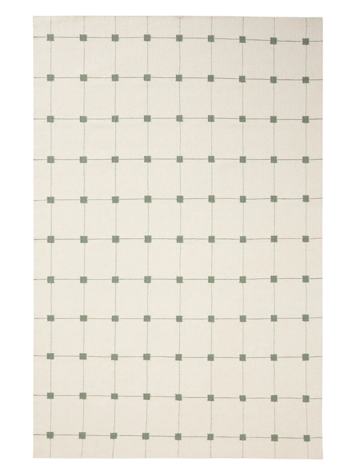 Sage Green Grid Hand Woven Flatweave Wool Dhurrie 