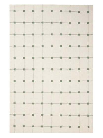 Sage Green Grid Hand Woven Flatweave Wool Dhurrie 