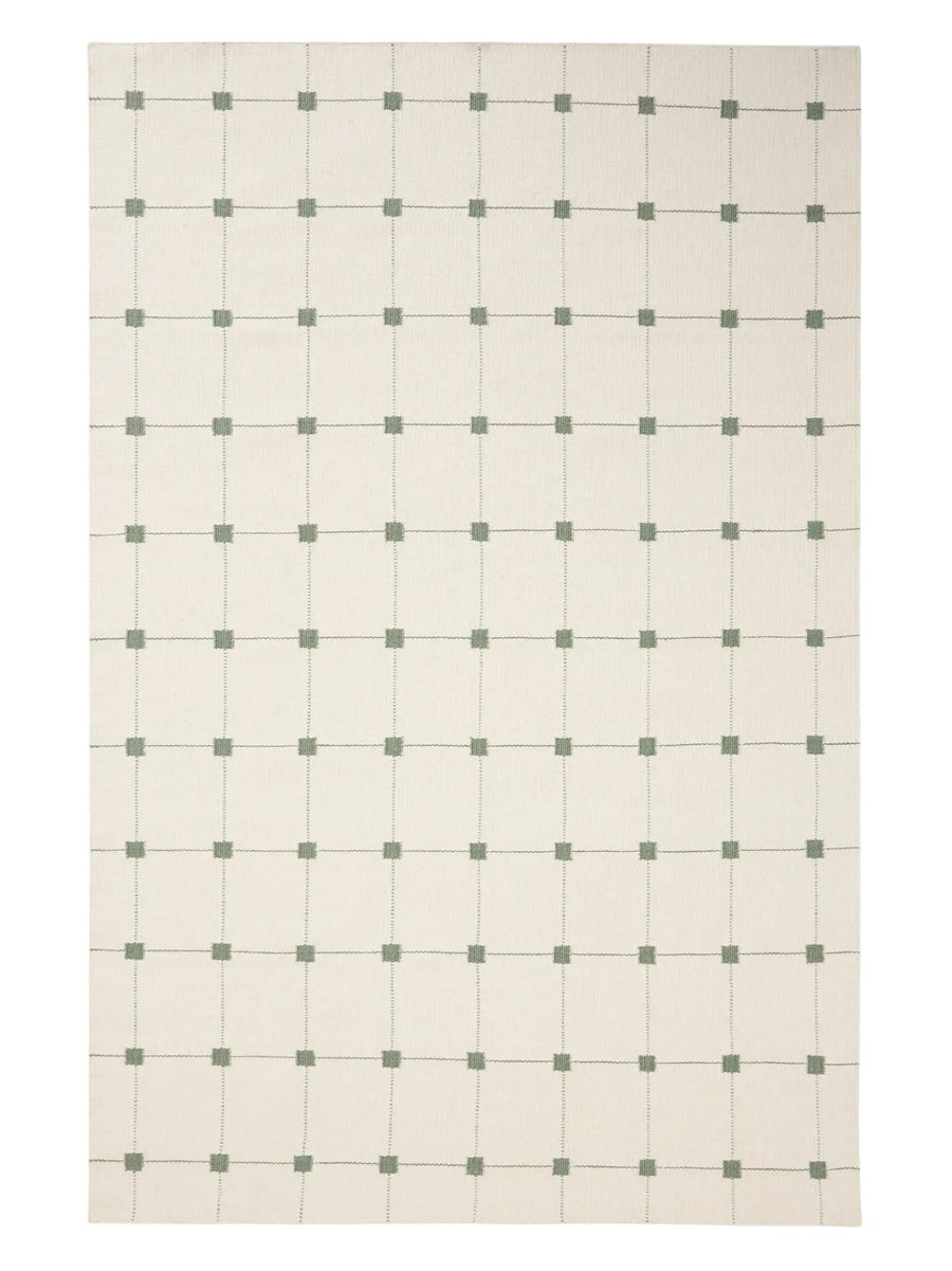 Sage Green Grid Hand Woven Flatweave Wool Dhurrie 