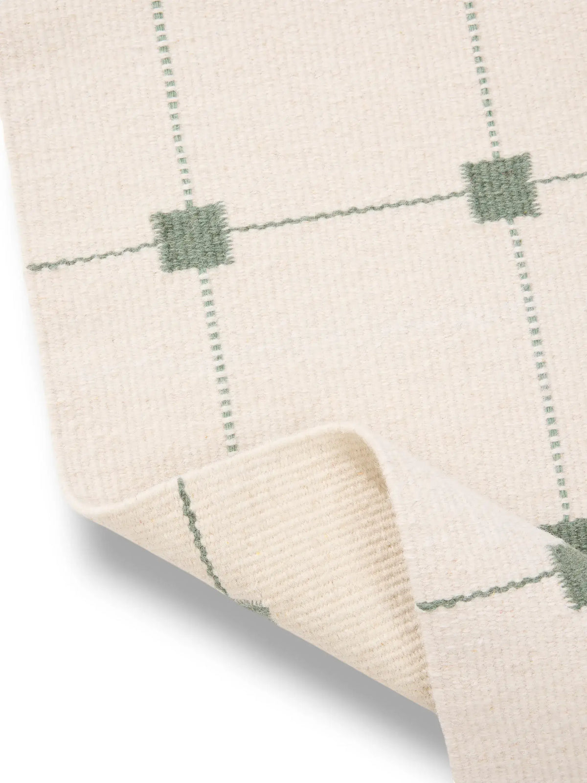 Sage Green Grid Hand Woven Flatweave Wool Dhurrie