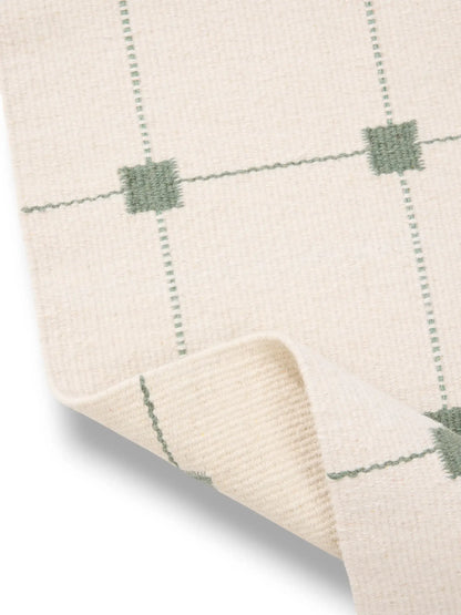 Sage Green Grid Hand Woven Flatweave Wool Dhurrie