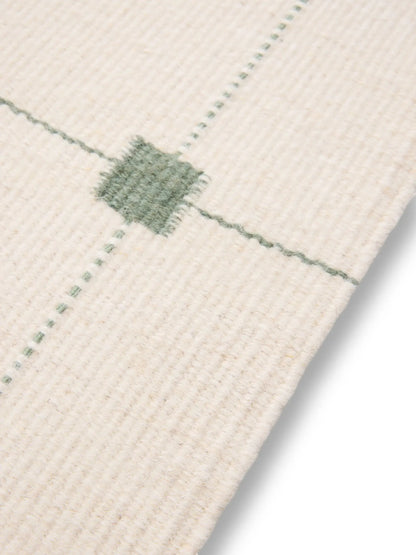 Sage Green Grid Hand Woven Flatweave Wool Dhurrie hand made rugs