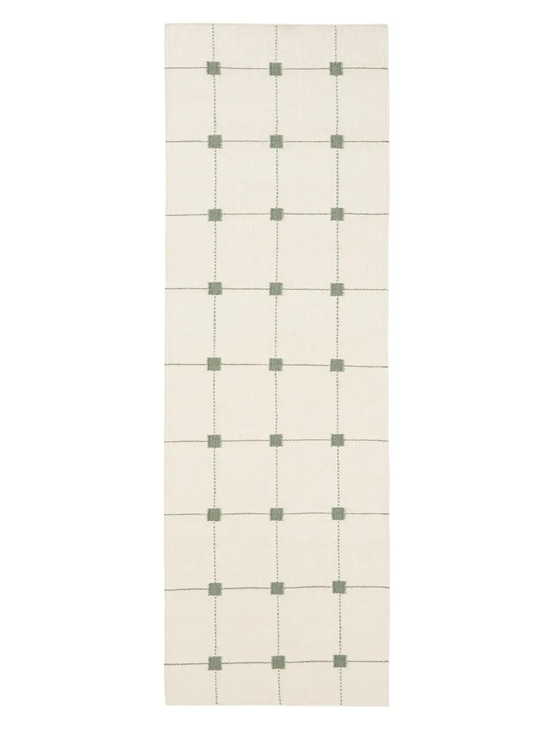 Sage Green Grid Hand Woven Flatweave Wool Dhurrie 2'6"x8'