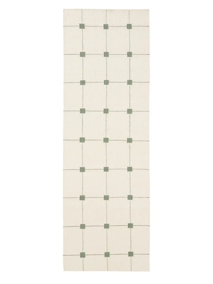 Sage Green Grid Hand Woven Flatweave Wool Dhurrie 2'6"x8'
