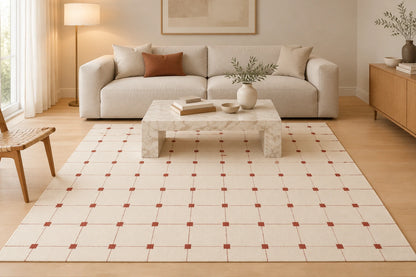 Terracotta Grid Hand Woven Flatweave Wool Dhurrie