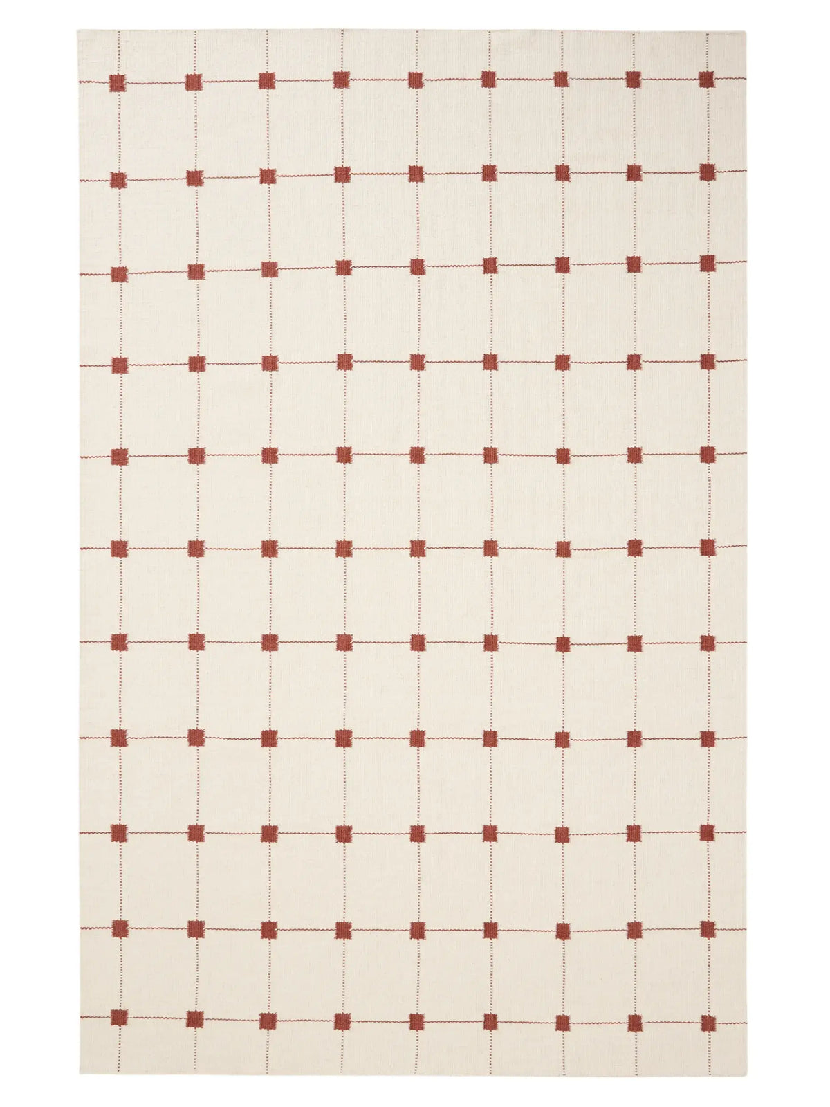 Terracotta Grid Hand Woven Flatweave Wool Dhurrie