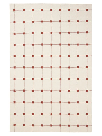 Terracotta Grid Hand Woven Flatweave Wool Dhurrie