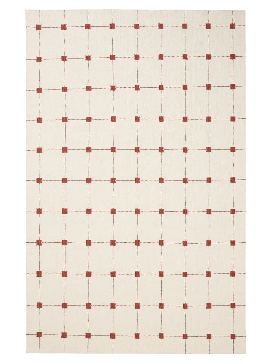 Terracotta Grid Hand Woven Flatweave Wool Dhurrie