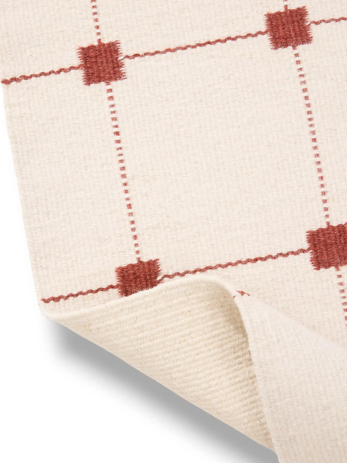 Terracotta Grid Hand Woven Flatweave Wool Dhurrie