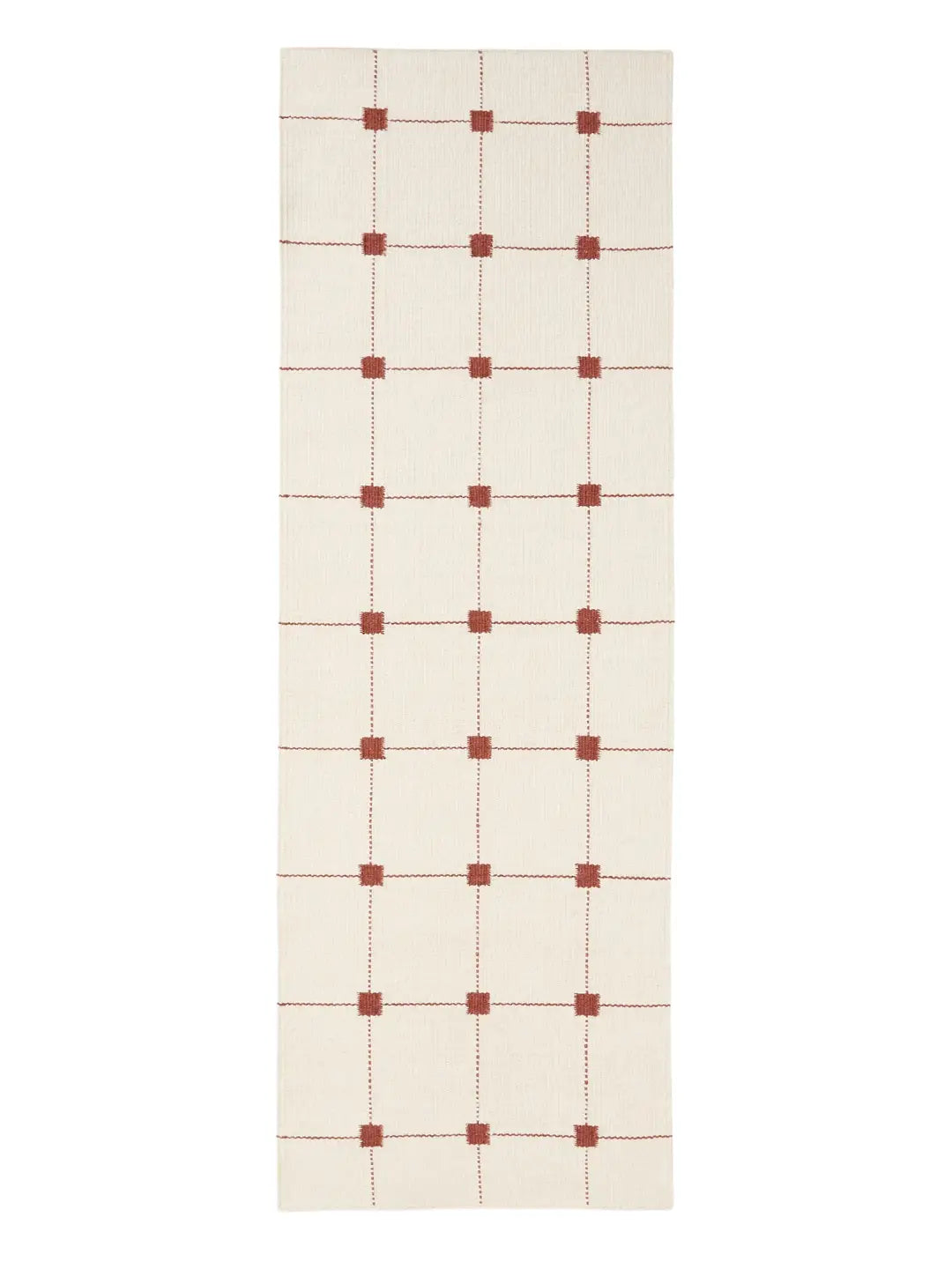 Terracotta Grid Hand Woven Flatweave Wool Dhurrie 2'6"x8'