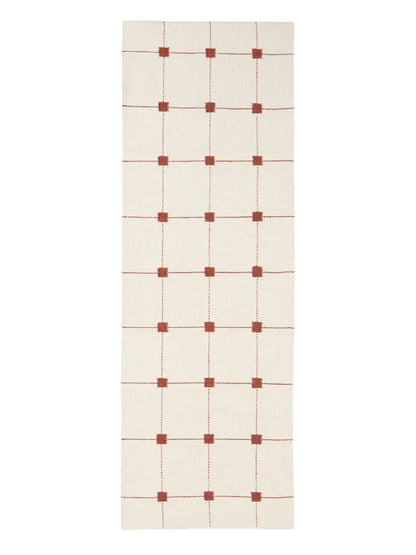 Terracotta Grid Hand Woven Flatweave Wool Dhurrie 2'6"x8'