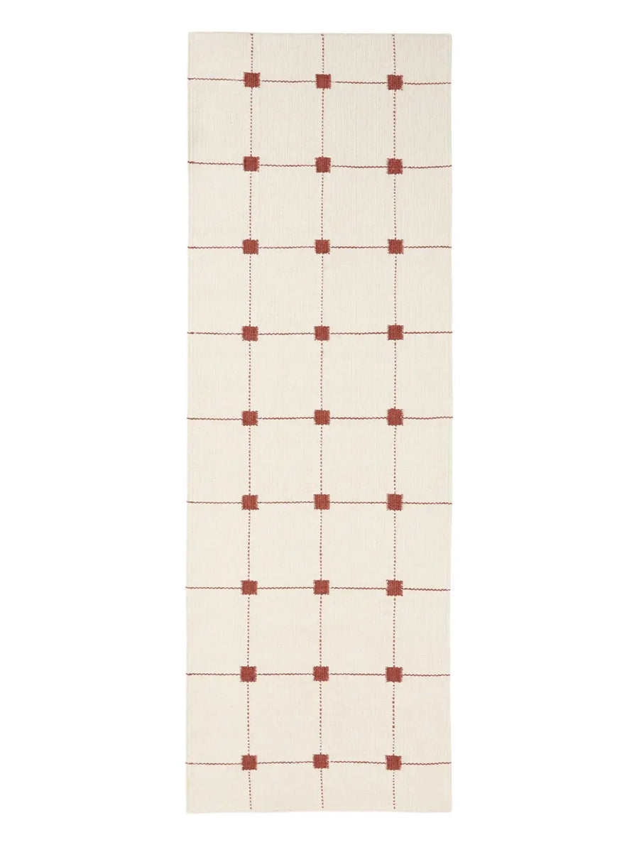 Terracotta Grid Hand Woven Flatweave Wool Dhurrie 2'6"x8'