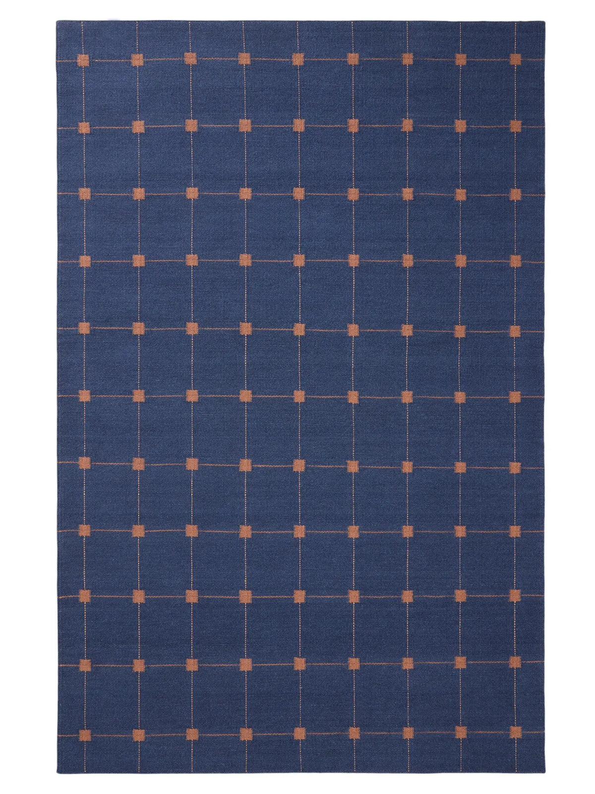 Blue Grid Hand Woven Flatweave Wool Dhurrie