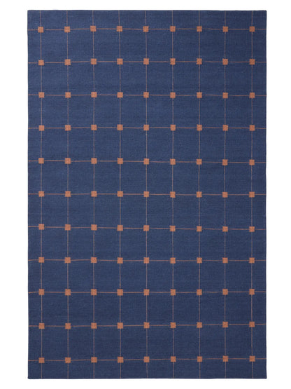Blue Grid Hand Woven Flatweave Wool Dhurrie