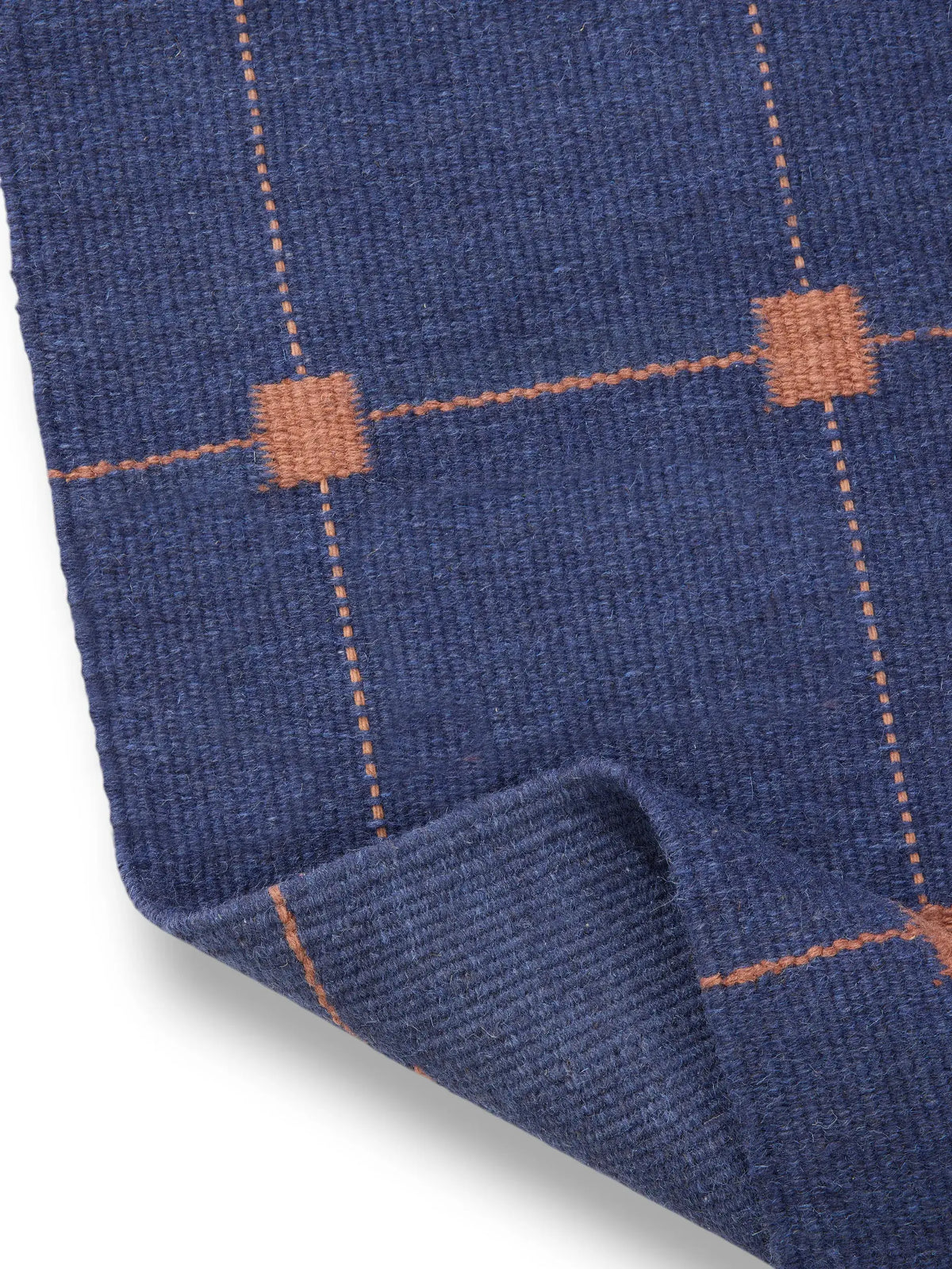 Blue Grid Hand Woven Flatweave Wool Dhurrie hand made rug
