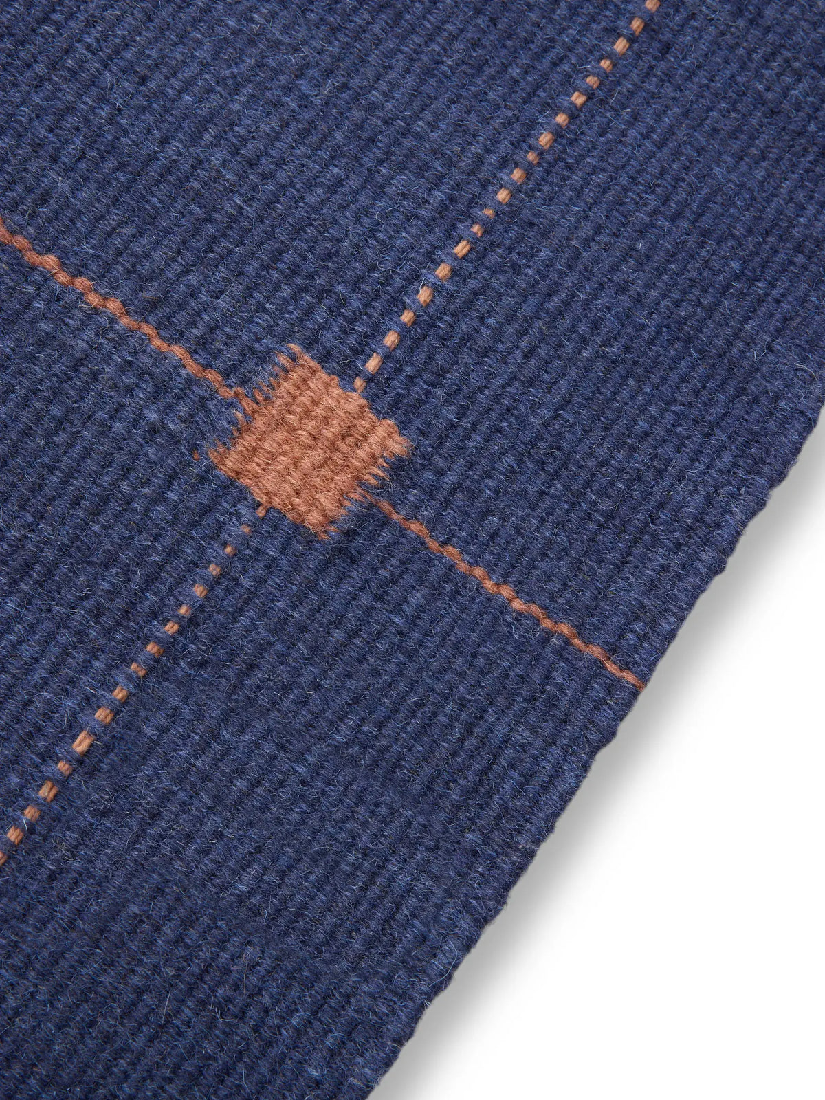 Blue Grid Hand Woven Flatweave Wool Dhurrie handmade rug